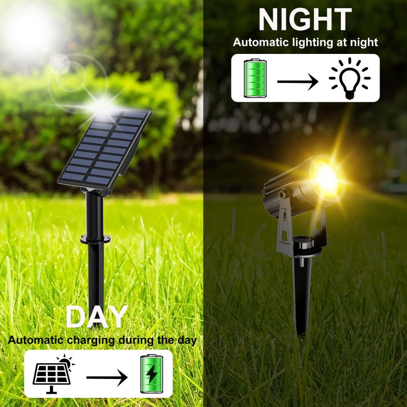 T-SUN Solar Spotlights Outdoor Waterproof, Solar Landscape Spotlights, Solar Powered Spot Lights for Trees, Flag, Garden, Pond, Pathway, Pool Area(Warm White) - Image 3